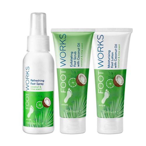 Lot 3 produits soins des pieds Avon Footworks à l'huile de coco